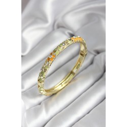 Mineli Pirinç Yeşil Çiçek Desenli Zirkon Taşlı Gold Renk Kadın Kelepçe
