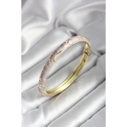 Mineli Pirinç Pembe Çiçek Desenli Gold Renk Kadın Kelepçe