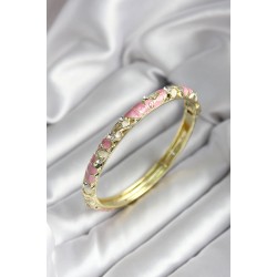 Mineli Pirinç Pembe Çiçek Desenli Zirkon Taşlı Gold Renk Kadın Kelepçe