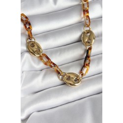Leopar Desenli Mika Gold Renk Zincir Kadın Kolye
