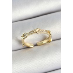 Pirinç Düğüm Figürlü Zirkon Taşlı Gold Renk Ayarlanabilir Kadın Yüzük