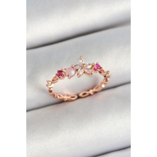 Pirinç Papatya Figürlü Zirkon Taşlı Rose Gold Renk Ayarlanabilir Kadın Yüzük Pirinç Papatya Figürlü Zirkon Taşlı Rose Gold Renk Ayarlanabilir Kadın Yüzük
