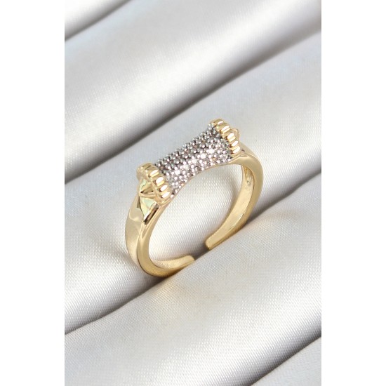 Pirinç Makara Figürlü Zirkon Taşlı Gold Renk Ayarlanabilir Kadın Yüzük Pirinç Makara Figürlü Zirkon Taşlı Gold Renk Ayarlanabilir Kadın Yüzük