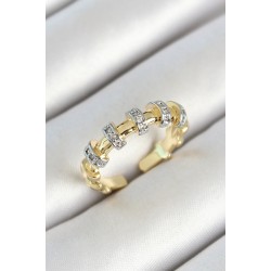 Pirinç Sıralı Daire Figürlü Zirkon Taşlı Gold Renk Ayarlanabilir Kadın Yüzük