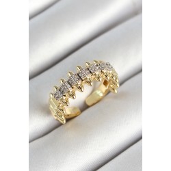 Pirinç Kurşun Figürlü Zirkon Taşlı Gold Renk Ayarlanabilir Kadın Yüzük