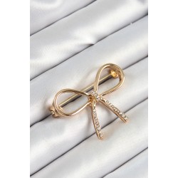 Zirkon Taş Detaylı 3D Fiyonk Figürlü Gold Renk Kadın Broş
