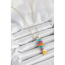Pirinç Rainbow Balık Model Zirkon Taşlı Gold Renk Kadın Kolye