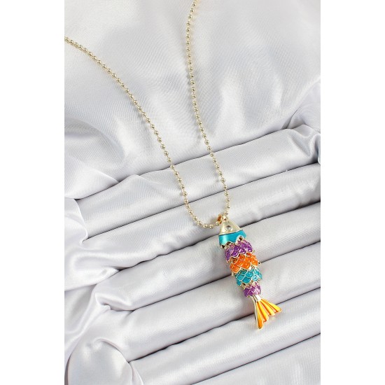 Pirinç Rainbow Balık Model Zirkon Taşlı Gold Renk Kadın Kolye Pirinç Rainbow Balık Model Zirkon Taşlı Gold Renk Kadın Kolye