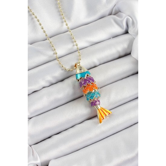 Pirinç Rainbow Balık Model Zirkon Taşlı Gold Renk Kadın Kolye Pirinç Rainbow Balık Model Zirkon Taşlı Gold Renk Kadın Kolye