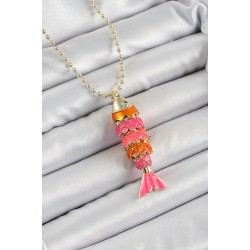 Pirinç Pembe Ve Turuncu Balık Model Zirkon Taşlı Gold Renk Kadın Kolye