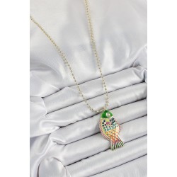 Pirinç Rainbow Balık Model Zirkon Taşlı Gold Renk Kadın Kolye
