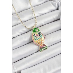 Pirinç Rainbow Balık Model Zirkon Taşlı Gold Renk Kadın Kolye
