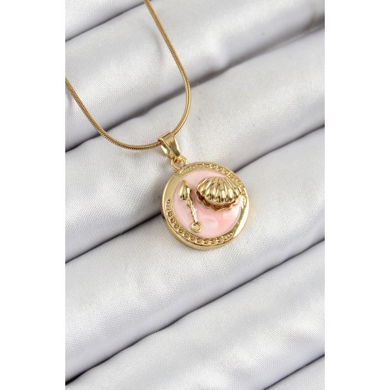 316L Çelik Zincir Pembe Mineli Sanatsal Portre İstiridye Model Gold Renk Kadın Kolye 316L Çelik Zincir Pembe Mineli Sanatsal Portre İstiridye Model Gold Renk Kadın Kolye