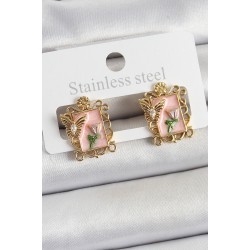 Pirinç Pembe Mineli Sanatsal Portre Model Gold Renk Kadın Küpe