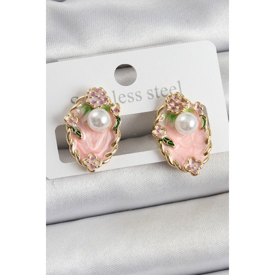 Pirinç Pembe Mineli İnci Detaylı Sanatsal Portre Model Gold Renk Kadın Küpe Pirinç Pembe Mineli İnci Detaylı Sanatsal Portre Model Gold Renk Kadın Küpe