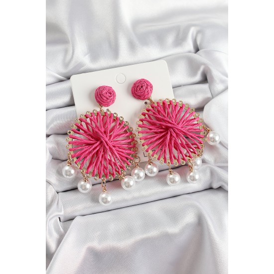 Pembe Hasır Örgü Sarmal Model Sallantılı İnci Detaylı Gold Renk Kadın Küpe Pembe Hasır Örgü Sarmal Model Sallantılı İnci Detaylı Gold Renk Kadın Küpe