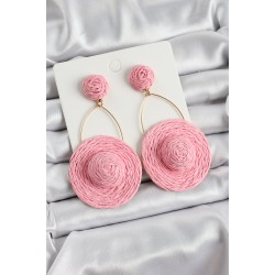 Pembe Şapka Figürlü Hasır Örgü Model Sallantılı Gold Renk Kadın Küpe