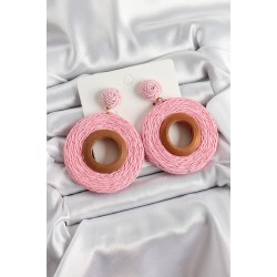 Pembe Halka Figürlü Hasır Örgü Model Gold Renk Kadın Küpe