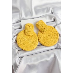 Sarı Daire Figürlü Hasır Örgü Model Gold Renk Kadın Küpe