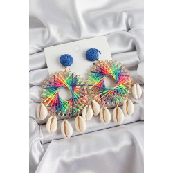 Rainbow Hasır Örgü Sarmal Model Sallantılı Deniz Kabuğu Detaylı Gold Renk Kadın Küpe