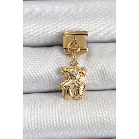 316L Çelik Sallantılı Zirkon Taşlı Ayıcık Model Gold Renk Nomination Charm 316L Çelik Sallantılı Zirkon Taşlı Ayıcık Model Gold Renk Nomination Charm