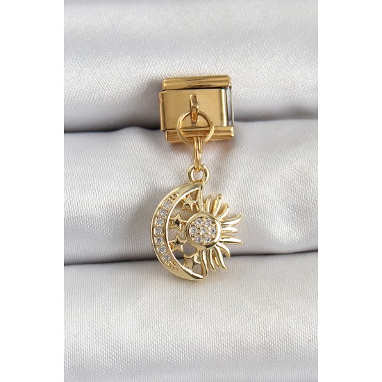 316L Çelik Sallantılı Zirkon Taşlı Ay Ve Güneş Model Gold Renk Nomination Charm 316L Çelik Sallantılı Zirkon Taşlı Ay Ve Güneş Model Gold Renk Nomination Charm