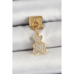 316L Çelik Sallantılı Zirkon Taşlı Ayıcık Model Gold Renk Nomination Charm