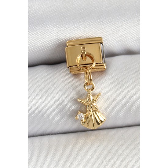 316L Çelik Sallantılı Zirkon Taşlı Deniz Yıldızı Ve İstiridye Model Gold Renk Nomination Charm 316L Çelik Sallantılı Zirkon Taşlı Deniz Yıldızı Ve İstiridye Model Gold Renk Nomination Charm