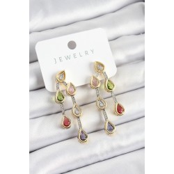 Pirinç Çoklu Damla Model Karşık Zirkon Taşlı Gold Ve Gümüş Renk Kadın Küpe