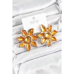 Pirinç Mineli Alevli Çiçek Model Gold Renk Kadın Küpe