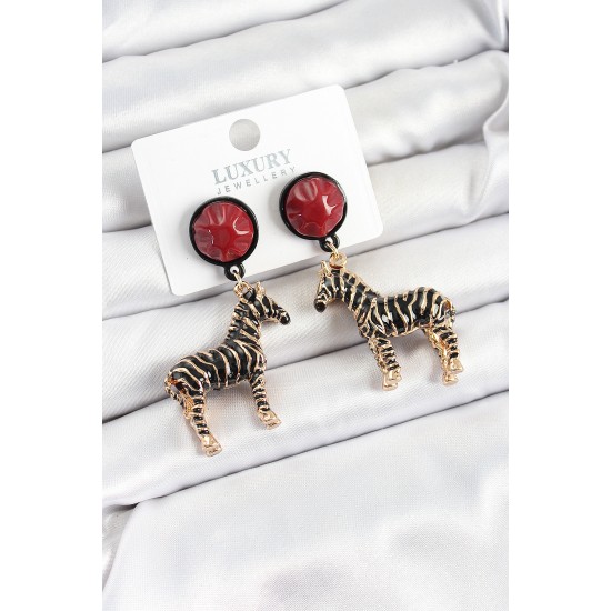 Pirinç Bordo Sallantılı 3D Zebra Model Gold Renk Kadın Küpe Pirinç Bordo Sallantılı 3D Zebra Model Gold Renk Kadın Küpe