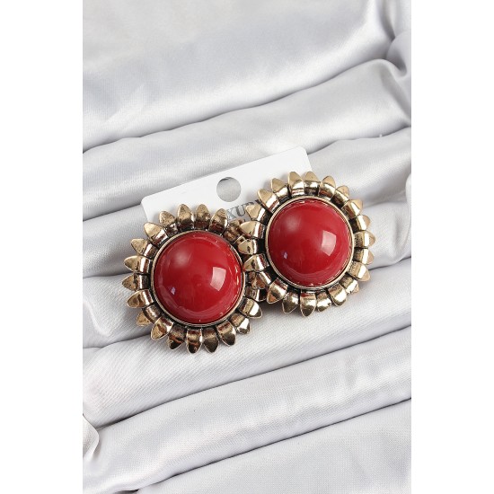 Pirinç Bordo Vintage Model Gold Renk Kadın Küpe Pirinç Bordo Vintage Model Gold Renk Kadın Küpe