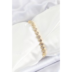 Pirinç Yonca Model Zirkon Taşlı Gold Renk VİP Seri Kadın Bileklik
