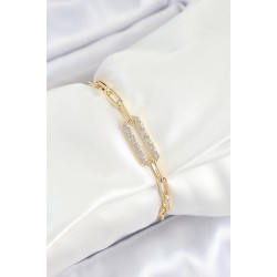 Pirinç  Dikdörtgen Model Zirkon Taşlı Gold Renk VİP Seri Kadın Bileklik