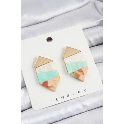Pirinç Mermer Desenli Vintage Geometrik Model Gold Renk Kadın Küpe