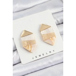 Pirinç Mermer Desenli Vintage Geometrik Model Gold Renk Kadın Küpe