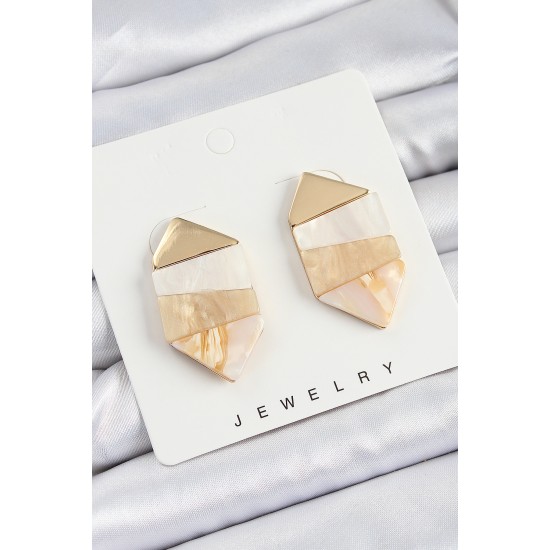 Pirinç Mermer Desenli Vintage Geometrik Model Gold Renk Kadın Küpe