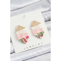 Pirinç Mermer Desenli Vintage Geometrik Model Gold Renk Kadın Küpe