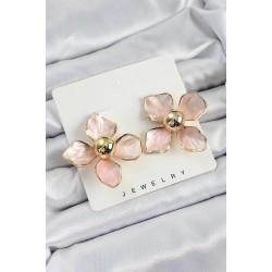 Pirinç Pembe Çiçek Vintage Model Gold Renk Kadın Küpe