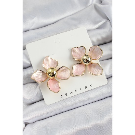 Pirinç Pembe Çiçek Vintage Model Gold Renk Kadın Küpe