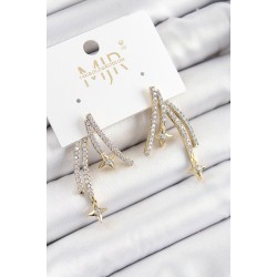 Pirinç Zirkon Taşlı Kayan Yıldız Model Gold Ve Gümüş Renk Kadın Küpe