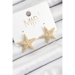 Pirinç Zirkon Taşlı Yıldız Model Gold Renk Kadın Küpe