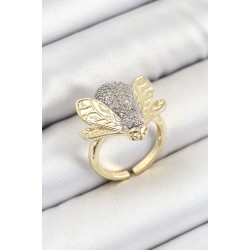 Pirinç Zirkon Taşlı Arı Model Gümüş Ve Gold Renk Kadın Yüzük