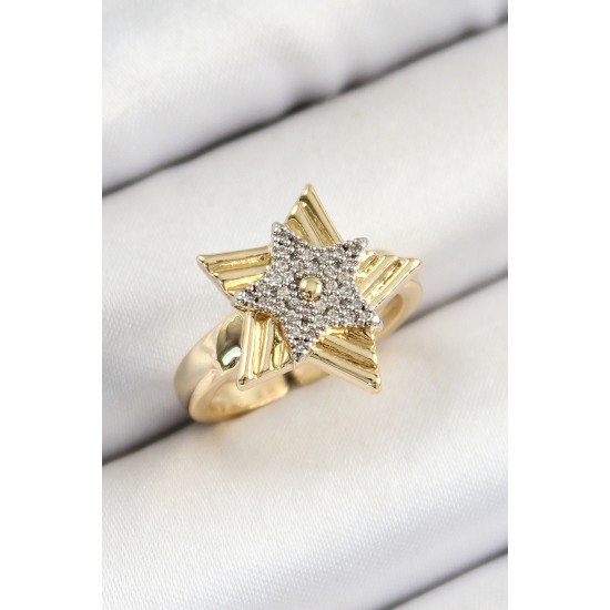 Pirinç Zirkon Taşlı Yıldız Model Gold Ve Gümüş Renk Kadın Yüzük Pirinç Zirkon Taşlı Yıldız Model Gold Ve Gümüş Renk Kadın Yüzük