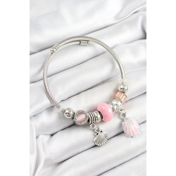316L Çelik Pembe İstiridye Model Gümüş Renk Charm Bileklik