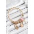 316L Çelik Pembe Zirkon Taşlı Baykuş İstiridye Ve Anahtar Model Gold Renk Charm Bileklik