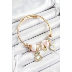 316L Çelik Beyaz Zirkon Taşlı Ayıcık Ve Kalp Model Gold Renk Charm Bileklik