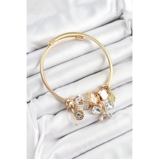 316L Çelik Beyaz Zirkon Taşlı Kelebek Model Gold Renk Charm Bileklik 316L Çelik Beyaz Zirkon Taşlı Kelebek Model Gold Renk Charm Bileklik