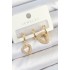 Pirinç Zirkon Taşlı Kalp Model Gold Renk 3'lü Çift Kadın Küpe Set