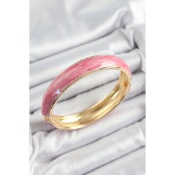 Pirinç Pembe Mineli Mermer Desen Model Gold Renk Kadın Kelepçe